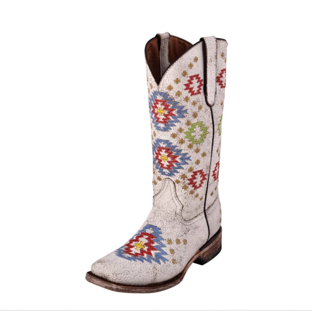 Ferrini Women's White Aztec Square Toe Boot